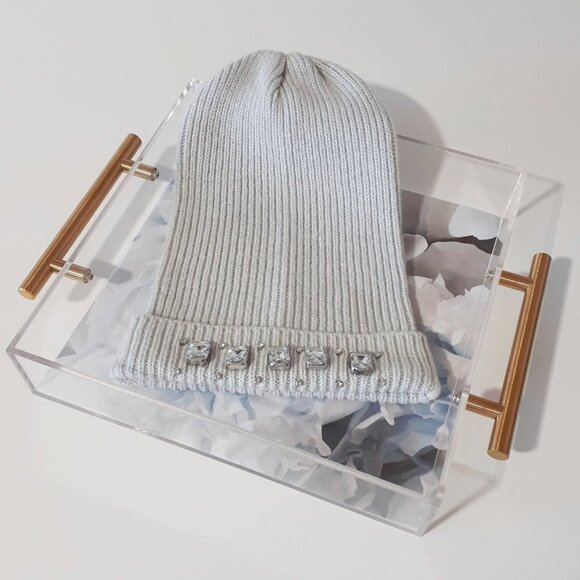 NWOT Indigo light grey beanie hat with crystal embellishments - Picture 3 of 12